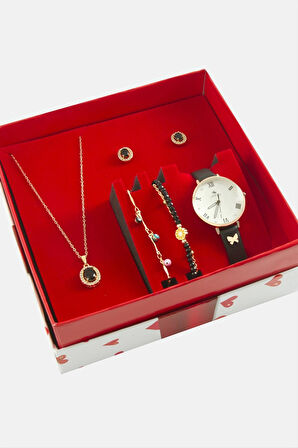 Kelebek Kayışlı kadın Kol Saati ve Takı Seti Kombini