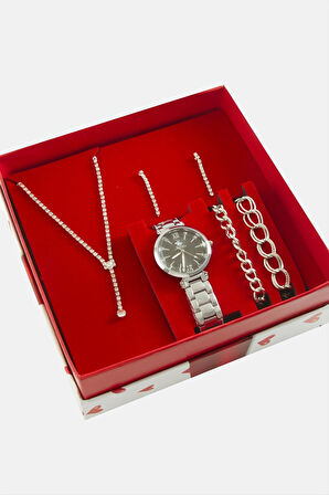 Metal kadın Kol Saati ve Takı Seti Kombini