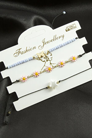 3 Adet Yıldız Mineli Kum Boncuk Bileklik