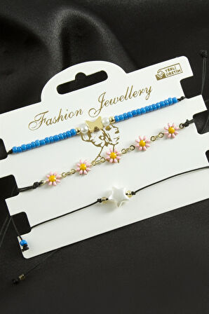 3 Adet Yıldız Mineli Kum Boncuk Bileklik