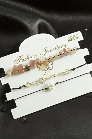 3 Adet Yıldız Kırık Doğaltaş Bileklik