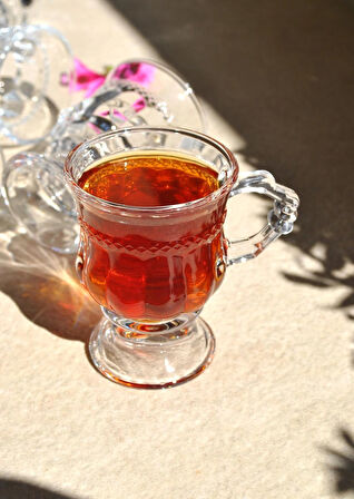 4 Adet Ayaklı Cam Bardak - Kulplu Çay Kahve Bardağı 180 ml