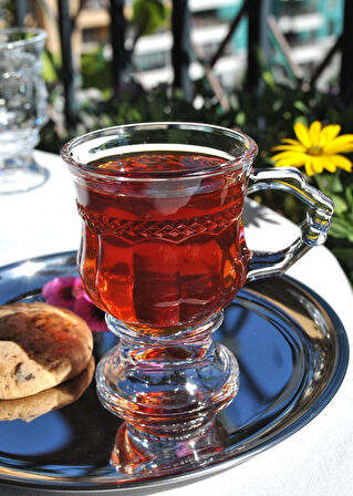 4 Adet Ayaklı Cam Bardak - Kulplu Çay Kahve Bardağı 180 ml