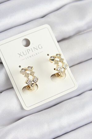 Xuping Zirkon Taşlı Baklava Model Gold Renk Kadın Küpe