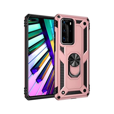 Smcase Huawei P40 Pro Kılıf Vega Yüzüklü Tank Kapak  Tam Kapatan Ekran Koruyucu