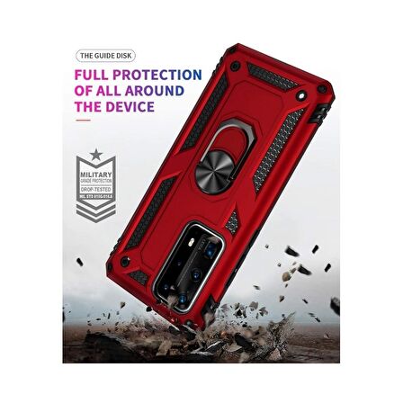 Smcase Huawei P40 Pro Kılıf Vega Yüzüklü Tank Kapak  Tam Kapatan Ekran Koruyucu