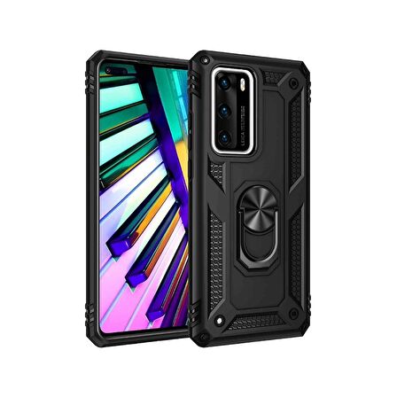 Smcase Huawei P40 Kılıf Vega Yüzüklü Tank Kapak