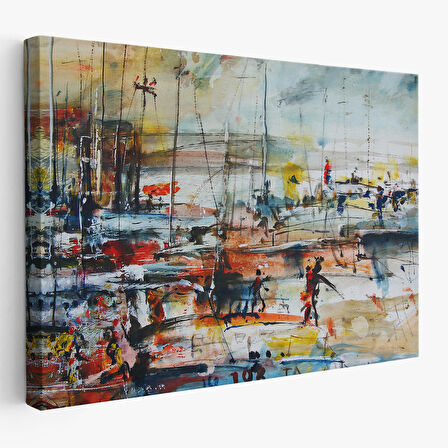 Harita Sepeti Limandaki Tekneler Kanvas Duvar Tablosu-1185