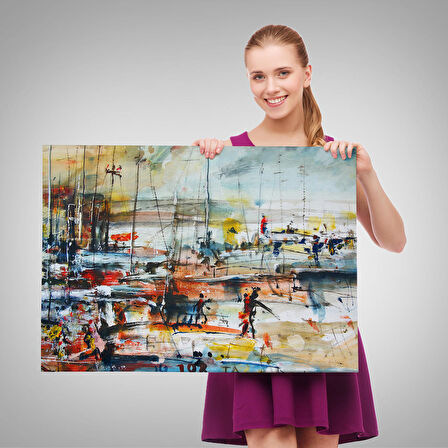 Harita Sepeti Limandaki Tekneler Kanvas Duvar Tablosu-1185