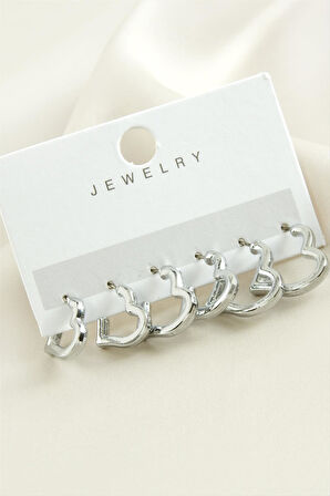 6 Adet Kalp Metal Küpe