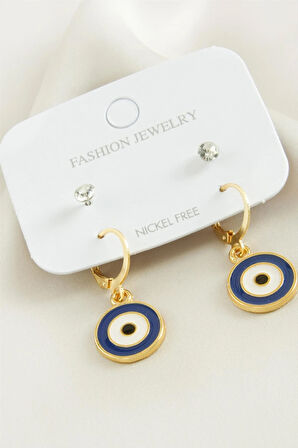 4 Adet Nazar Taşlı Mineli Halka Küpe