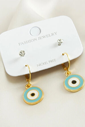 4 Adet Nazar Taşlı Mineli Halka Küpe