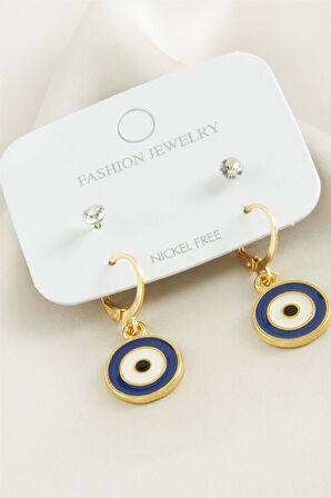 4 Adet Nazar Taşlı Mineli Halka Küpe