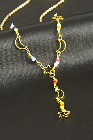 Yıldız Hilal Boncuk Y Kolye