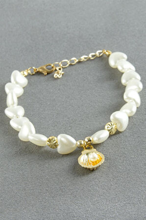 Kalp İstiridye İnci Bileklik