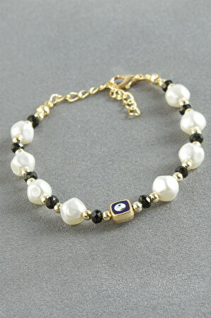 Nazar Dikdörtgen Kristal İnci Bileklik