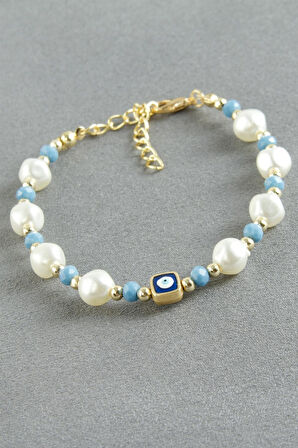 Nazar Dikdörtgen Kristal İnci Bileklik