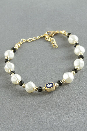 Nazar Dikdörtgen Kristal İnci Bileklik