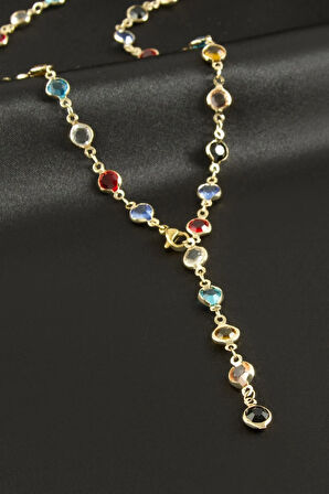 Yuvarlak Zirkon Taşlı Çelik Y Kolye