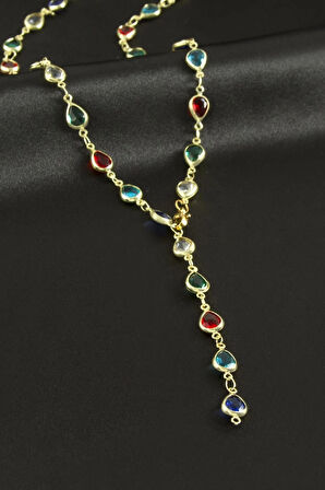 Damla Zirkon Taşlı Çelik Y Kolye