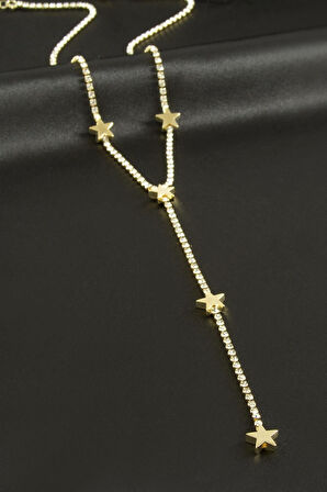 Yıldız Şerit Taşlı Çelik Y Kolye