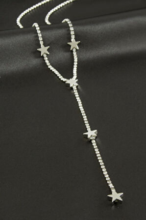 Yıldız Şerit Taşlı Çelik Y Kolye