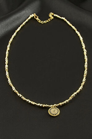 Nazar Zirkon Taşlı Metal Boncuklu Kolye