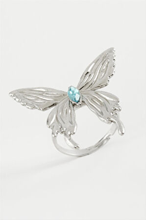 Kelebek Kristal Taşlı Metal Yüzük