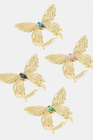 Kelebek Kristal Taşlı Metal Yüzük