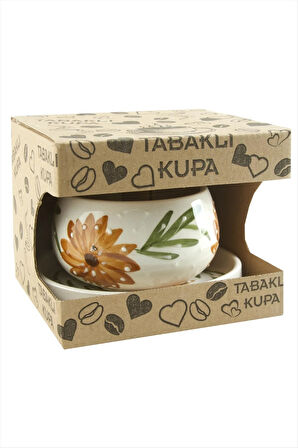 Çiçek Desenli Seramik Tabaklı Kupa