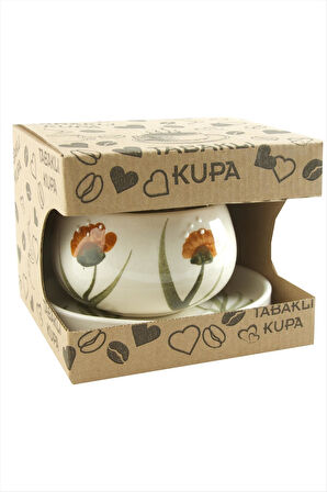 Çiçek Desenli Seramik Tabaklı Kupa