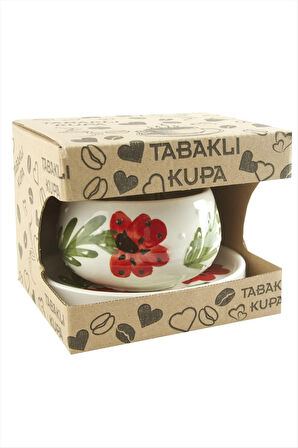 Çiçek Desenli Seramik Tabaklı Kupa