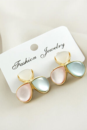 Çiçek Damla Sedef Taşlı Metal Küpe