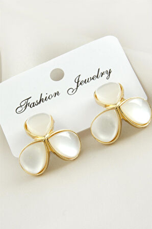 Çiçek Damla Sedef Taşlı Metal Küpe