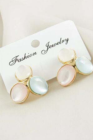 Oval Sedef Taşlı Metal Küpe