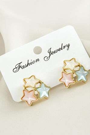 Yıldız Damla Sedef Taşlı Metal Küpe