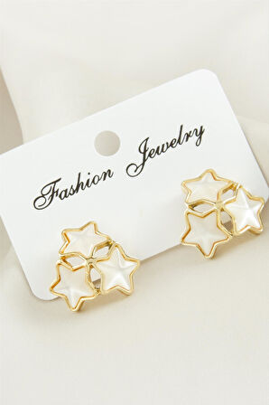 Yıldız Damla Sedef Taşlı Metal Küpe