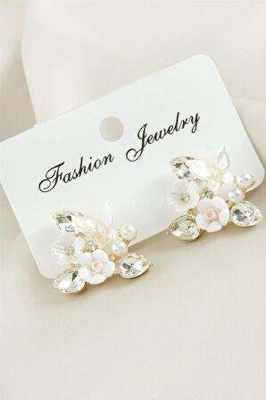 Çiçek Mineli Taşlı Küpe