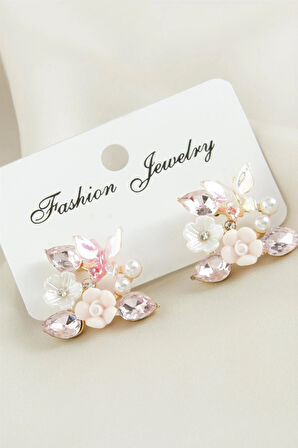 Çiçek Mineli Taşlı Küpe