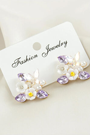 Çiçek Mineli Taşlı Küpe