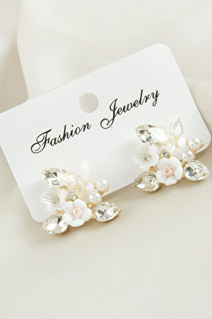 Çiçek Mineli Taşlı Küpe