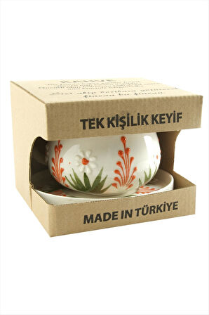 Çiçek Desenli Seramik Tabaklı Kupa