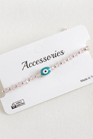 Oval Nazar Kristal Makrome İp Bileklik 1 cm