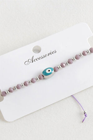 Oval Nazar Kristal Makrome İp Bileklik 1 cm