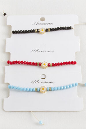 Papatya Kristal Makrome İp Bileklik