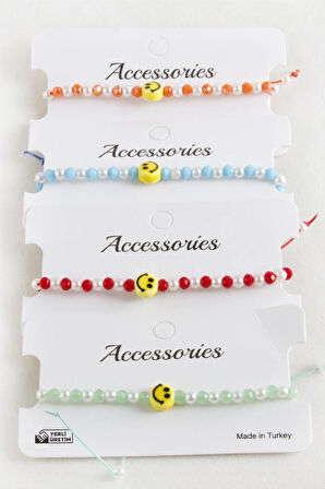 Emoji İnci Kristal Makrome İp Bileklik