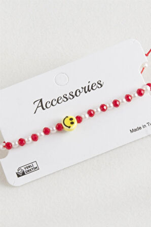 Emoji İnci Kristal Makrome İp Bileklik