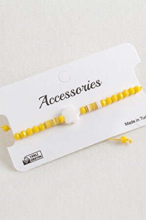 Çiçek Sedef Kristal Makrome İp Bileklik