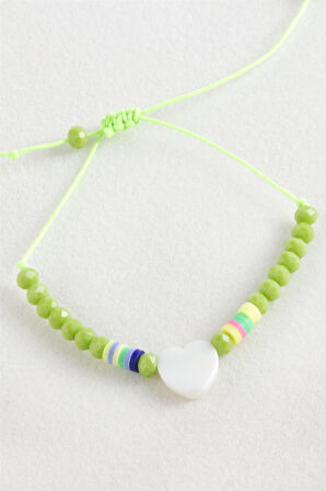 Kalp Sedef Kristal Makrome İp Bileklik