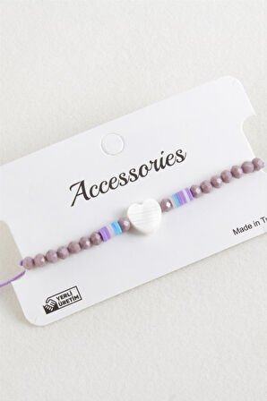 Kalp Sedef Kristal Makrome İp Bileklik